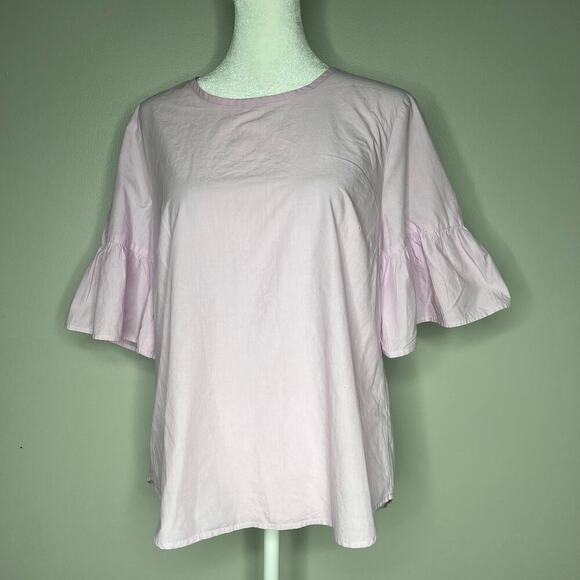 J. Crew Bell Sleeve Button Back Top Sz 8 Purple Lilac Blouse Cotton Casual - Picture 1 of 9